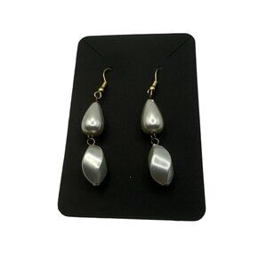 Vintage Gold Hook Drop Earrings With Faux Pearl Beads